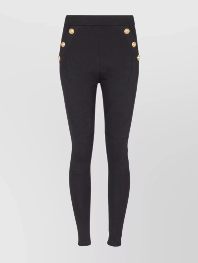 Balmain Signature Coin Buttoned High-waisted Leggings In Black