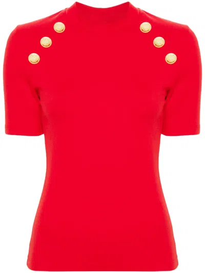 Balmain Signature Coin-buttons T-shirt In Red