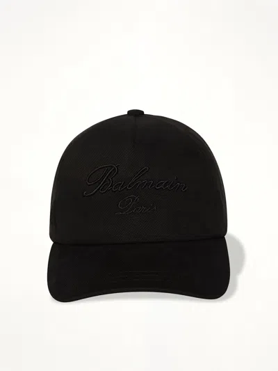 Balmain Signature Cotton Cap In Black