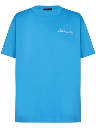 Balmain Signature Emb T.shirt.bulky Fit Clothing In Blue