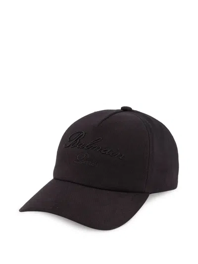 Balmain Signature Embroidered Cap In Black