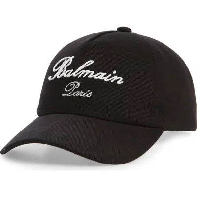 BALMAIN BALMAIN SIGNATURE EMBROIDERED COTTON BASEBALL CAP