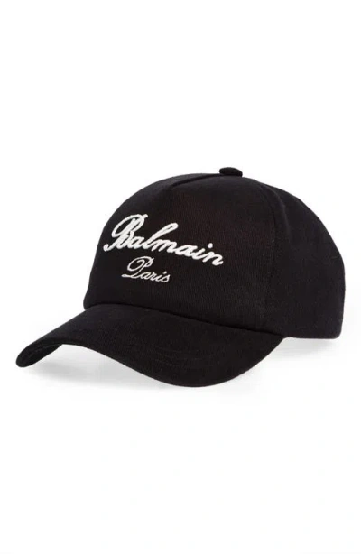 BALMAIN BALMAIN SIGNATURE EMBROIDERED COTTON BASEBALL CAP