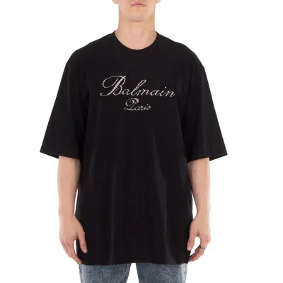 Balmain Signature Embroidered T-shirt In Black