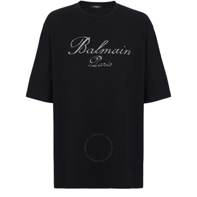 Balmain Signature Embroidered T-shirt In Black