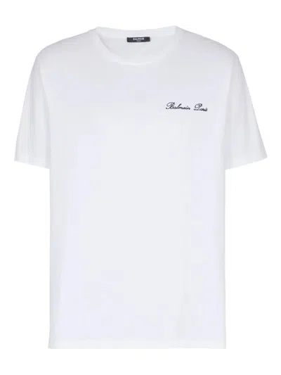 Balmain Signature Embroidered T-shirt In White