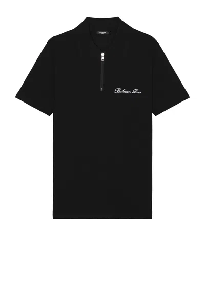 Balmain Polo Shirt With Embroidered Logo Letter In Black