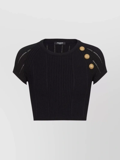 BALMAIN SIGNATURE LION RIBBED KNIT WITH GOLDEN BUTTONS