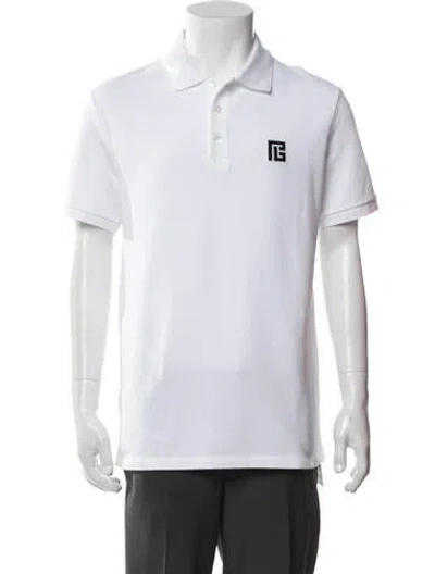 Pre-owned Balmain Signature Logo Collar Polo Shirt In White