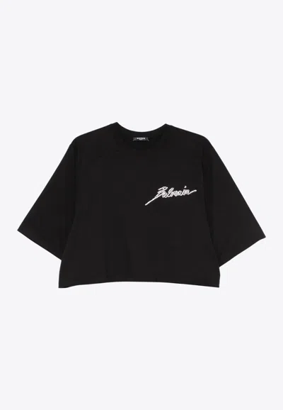 Balmain Signature Logo Cropped T-shirt