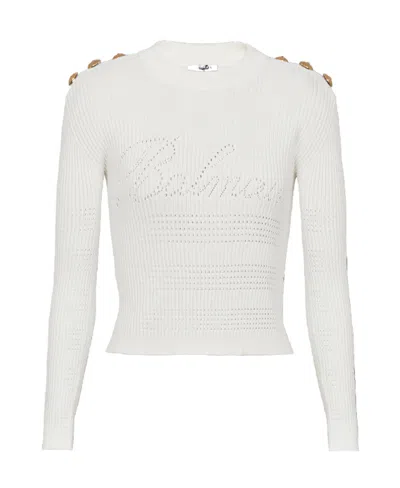 BALMAIN BALMAIN SIGNATURE LOGO-EMBELLISHED CREWNECK JUMPER