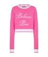 Balmain Cotton-blend Embroidered-logo Sweater In Pink