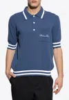 Balmain Logo-embroidered Striped Knitted Polo Shirt In Blue