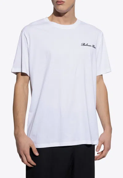 BALMAIN SIGNATURE LOGO EMBROIDERED T-SHIRT