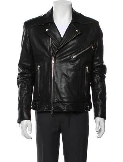 Pre-owned Balmain Signature Logo Goat Leather Moto Jacket In Black