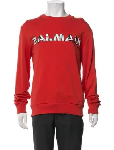 Pre-owned Balmain Signature Logo Graphic Print Pullover In Red