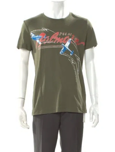 Pre-owned Balmain Signature Logo Graphic Print T-shirt In Green