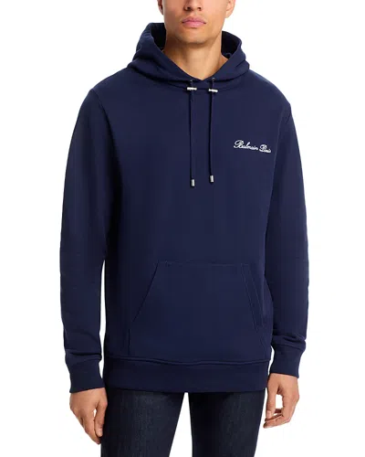 Balmain Signature Logo Hoodie In Blue