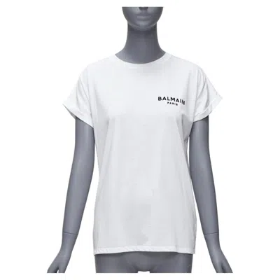 Pre-owned Balmain Signature Logo Print Cuffed Sleeves White Cotton Tshirt Xxs