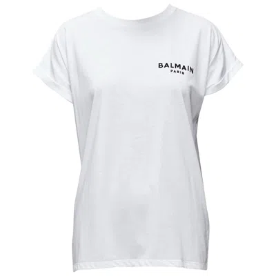 Pre-owned Balmain Signature Logo Print Cuffed Sleeves White Cotton Tshirt Xxs