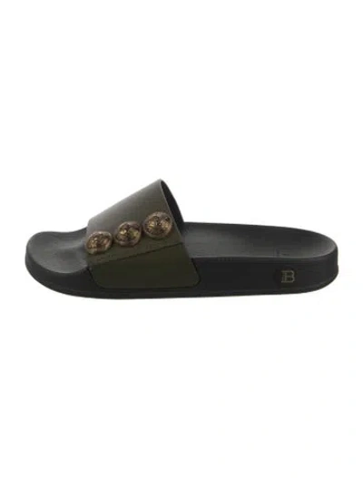 Pre-owned Balmain Signature Logo Rubber Slides In Green