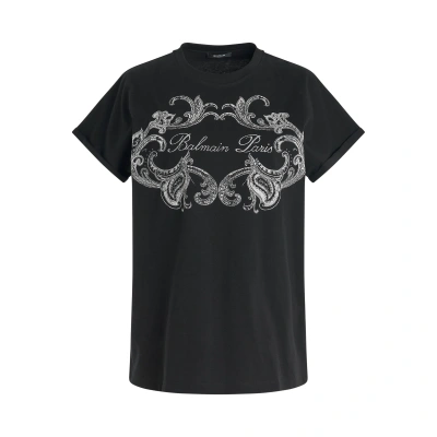 Balmain Signature Paisley Print T-shirt In Black