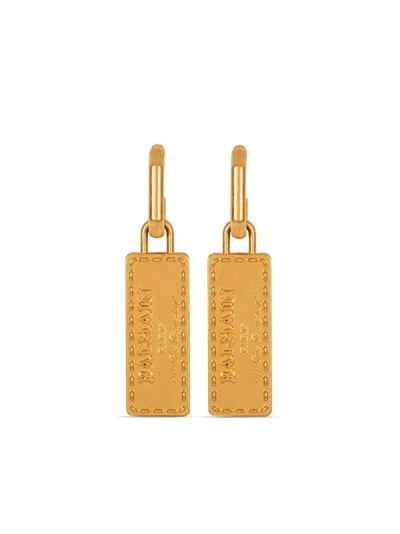 Balmain Logo-engraved Pendant Earrings In Yellow