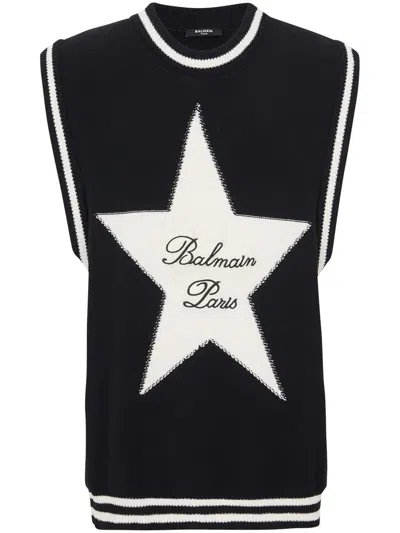 Balmain Signature Star Sleeveless Sweater In Black