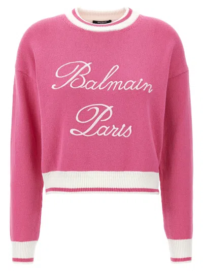 Balmain Signature Sweater, Cardigans Fuchsia In Pink