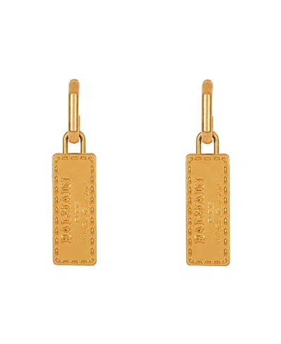 Balmain Logo-engraved Pendant Earrings In Yellow