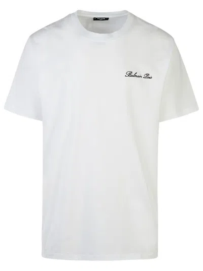 BALMAIN BALMAIN 'SIGNATURE' WHITE COTTON T-SHIRT