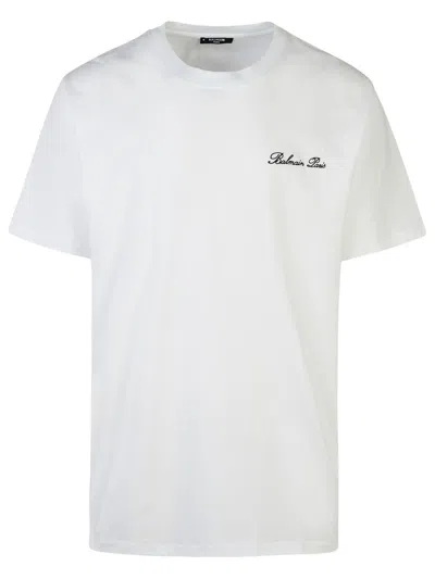 BALMAIN BALMAIN 'SIGNATURE' WHITE COTTON T-SHIRT MEN