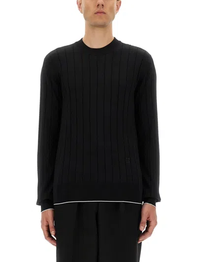 Balmain Silk And Cotton Knit Pb Jumper In Black