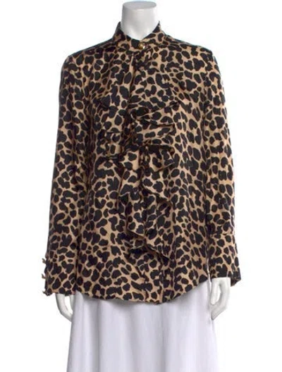 Pre-owned Balmain Silk Animal Print Blouse In Black