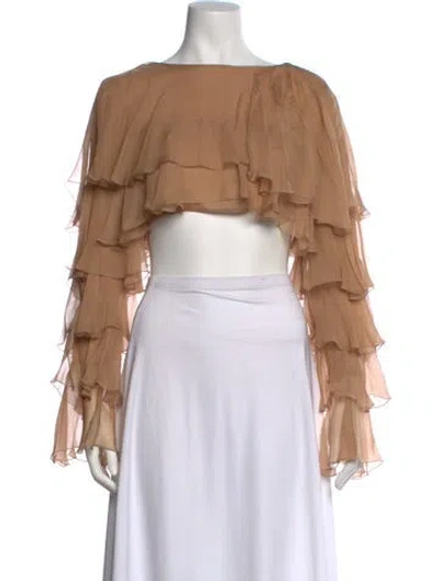 Pre-owned Balmain Silk Bateau Neckline Top In Brown