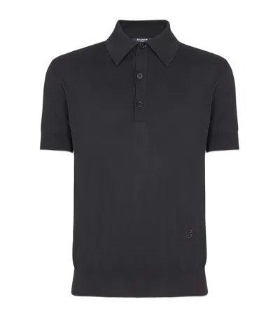 Balmain Silk-blend Knitted Polo Shirt In Black