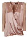 Balmain Long Sleeves Silk Crepe Draped Top In Neutrals