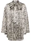 Balmain Snake-print Tie-detail Silk Blouse In Gray
