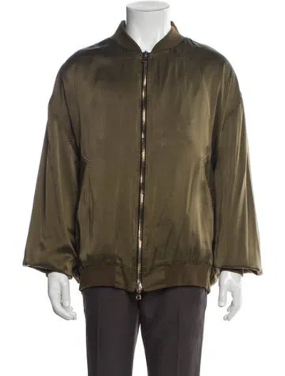 Pre-owned Balmain Silk Bomber Jacket In Green