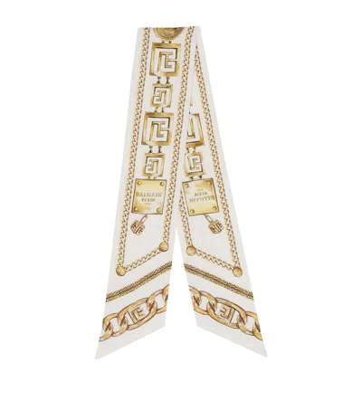Balmain Silk Chain Print Scarf In Gold