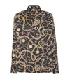 Balmain Black Shirt With Pointed Collar And Chain Print With Logo In Silk Man In Black