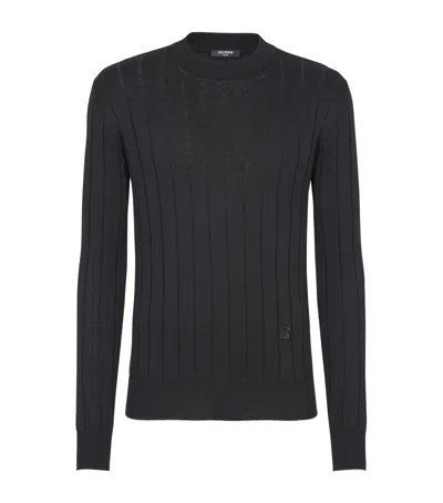 Balmain Silk-cotton Pb Sweater In Black