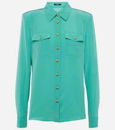 Balmain Silk Crêpe De Chine Shirt In Green