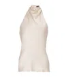 Balmain Silk Crepe Halterneck Top In Neutral