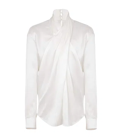 BALMAIN SILK CROSSOVER-NECK SHIRT