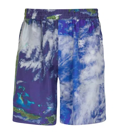 Balmain Silk Earth Print Shorts In Blue