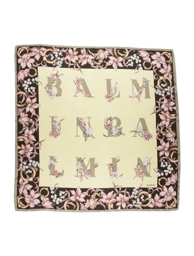 Pre-owned Balmain Silk Floral Print Scarf In Blue