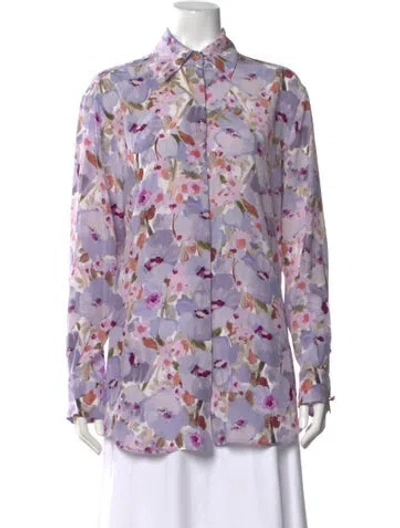 Pre-owned Balmain Silk Floral Print Top W/ Tags In Purple