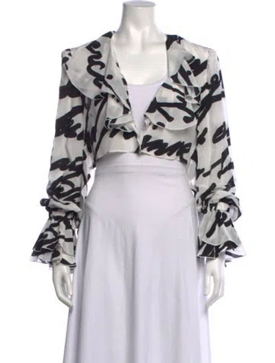 Pre-owned Balmain Silk Graphic Print Blouse In White