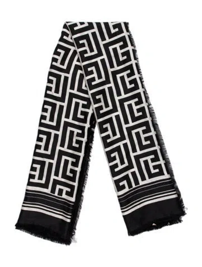 Pre-owned Balmain Silk Graphic Print Scarf In Black
